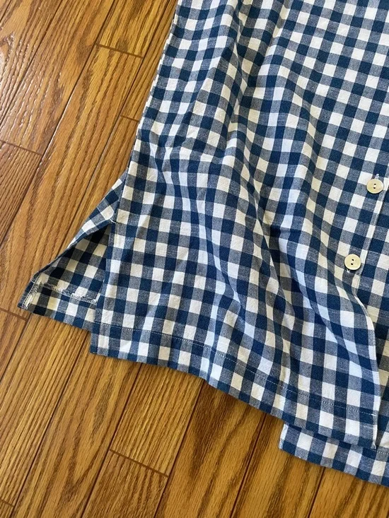 Vintage blue gingham cotton button up collared short sleeve tee size M - Picture 2 of 6